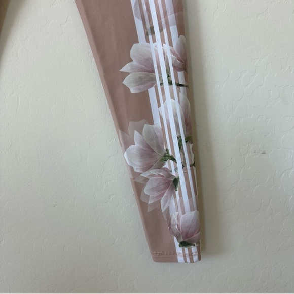 Blush Pink Floral Striped High Waisted Athletic Cycling Leggings Extra Small - Picture 8 of 12